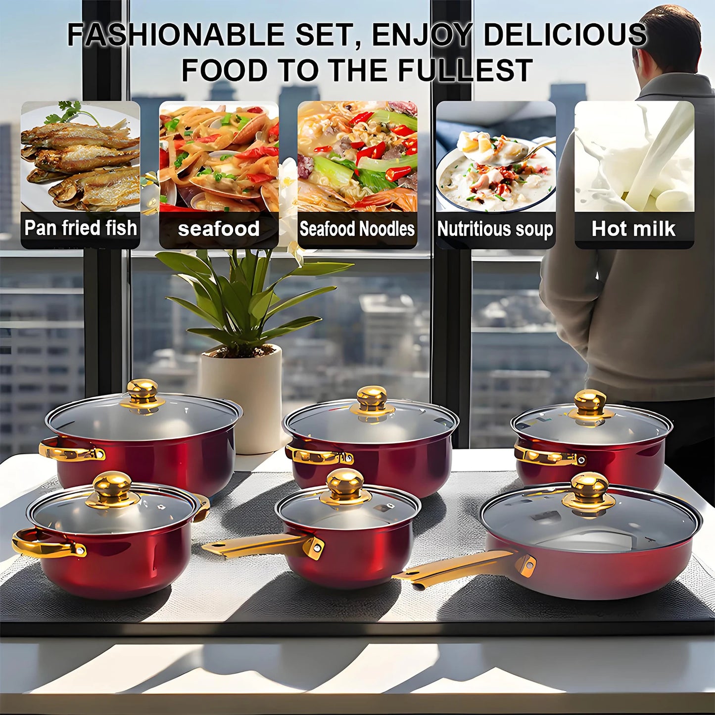Red Cookware Set, 12-Piece, Non-Stick