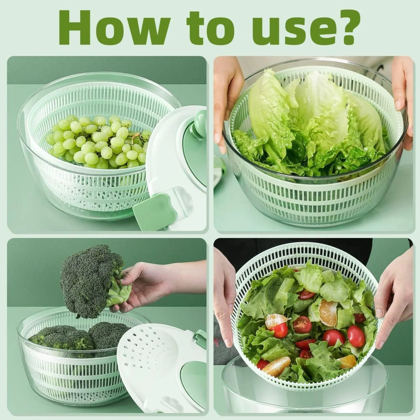 Manual Salad Spinner, Fruit Vegetable Washer Dryer