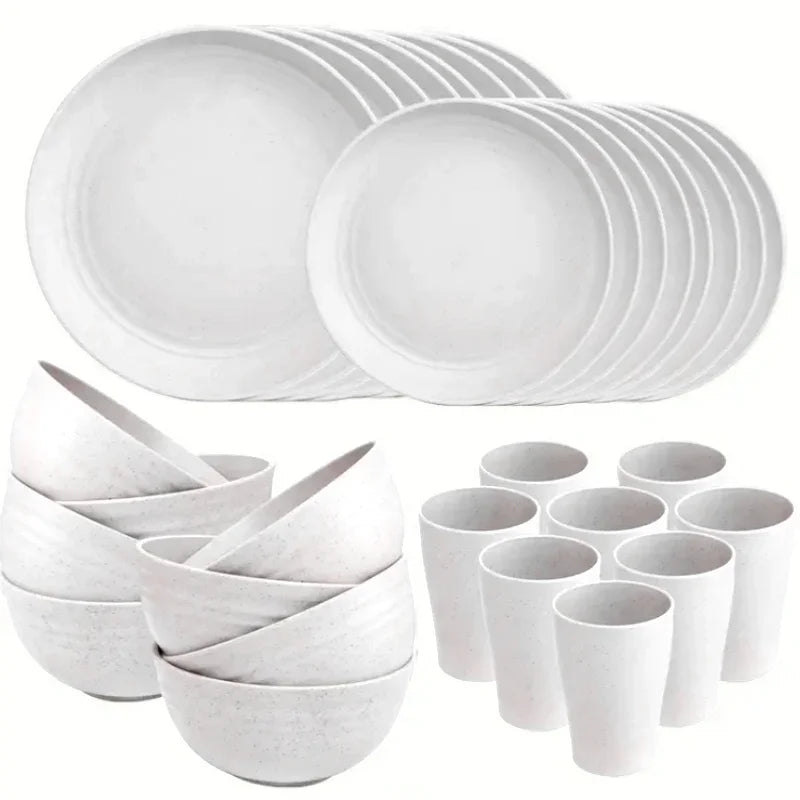 32 pieces kitchen plastic wheat straw tableware set, non-breakable modern tableware set