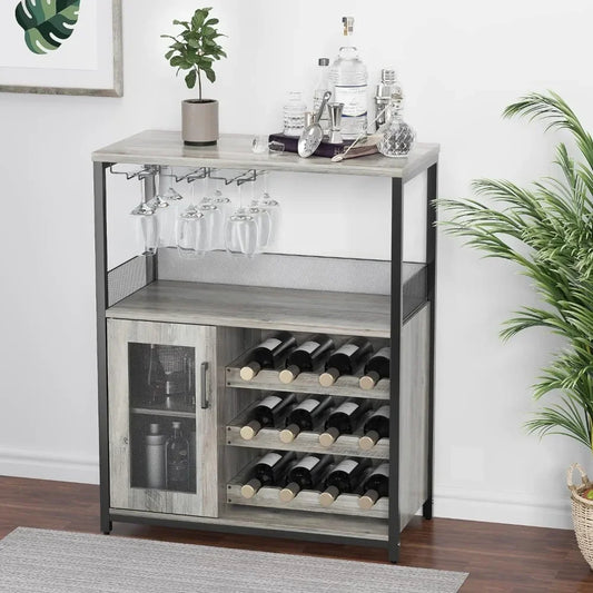 3-Tier Wine Bar Cabinet with Detachable Wine Rack and Storage Space