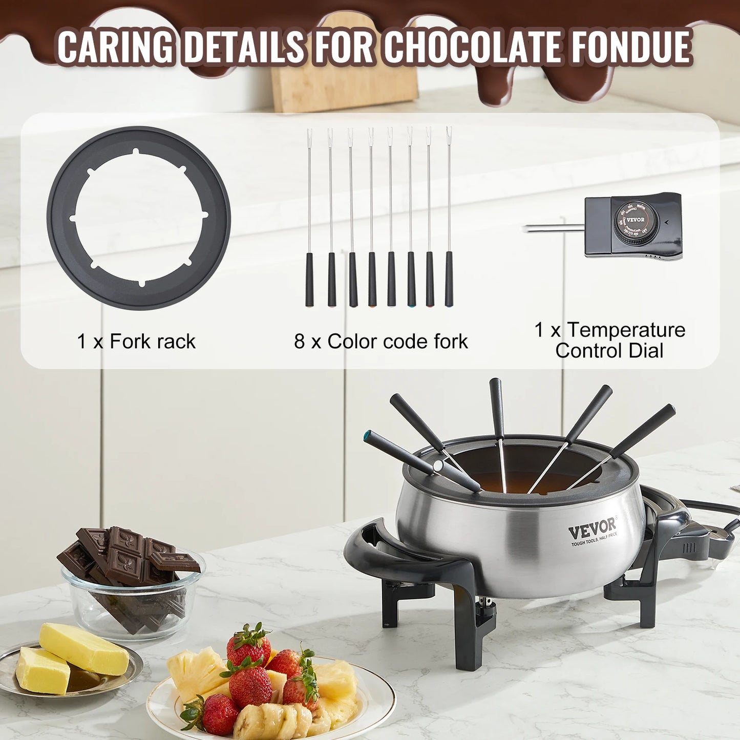 3Qt Electric Chocolate Melting Pot Fondue Pot Set Cheese Melting Warmer