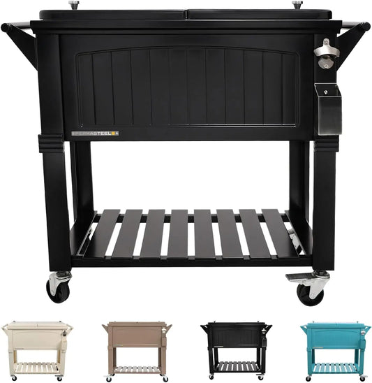 80-Qt Antique Patio Rolling Bar Cooler for Outside