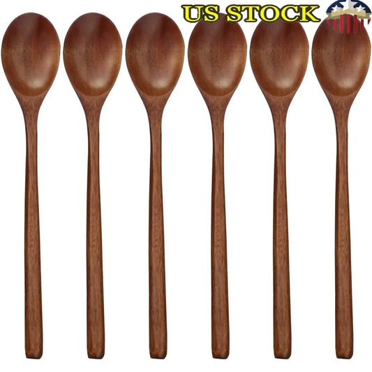 Wooden Spoons Set of 6 Long Handle 9 Inch