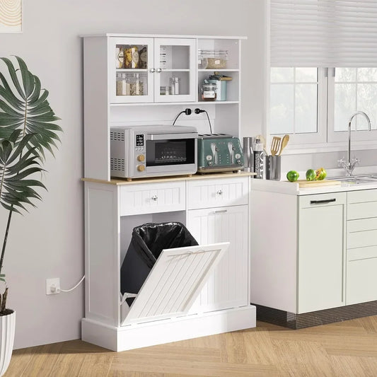 68" Kitchen Pantry Storage Cabinet with Charging Station