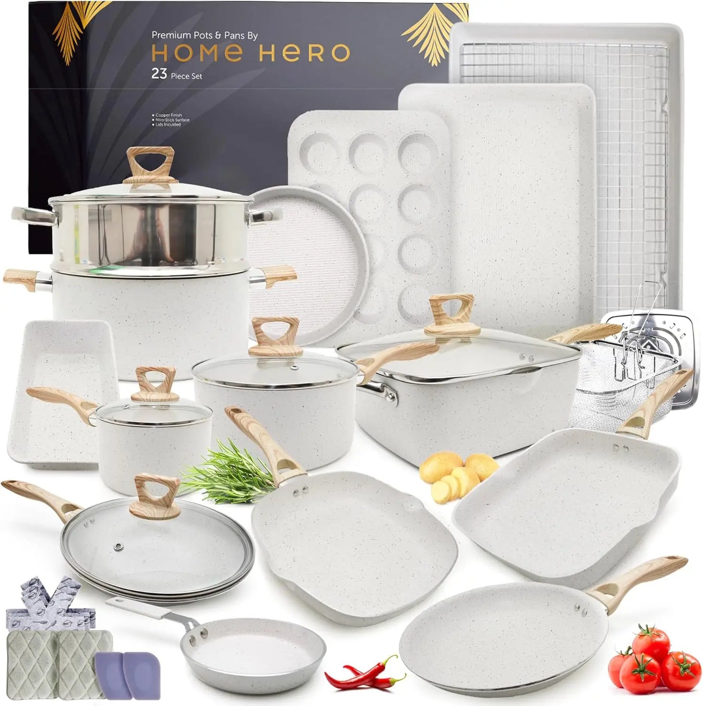 Home Hero Pots and Pans Set Non Stick - Induction Compatible Kitchen Cookware