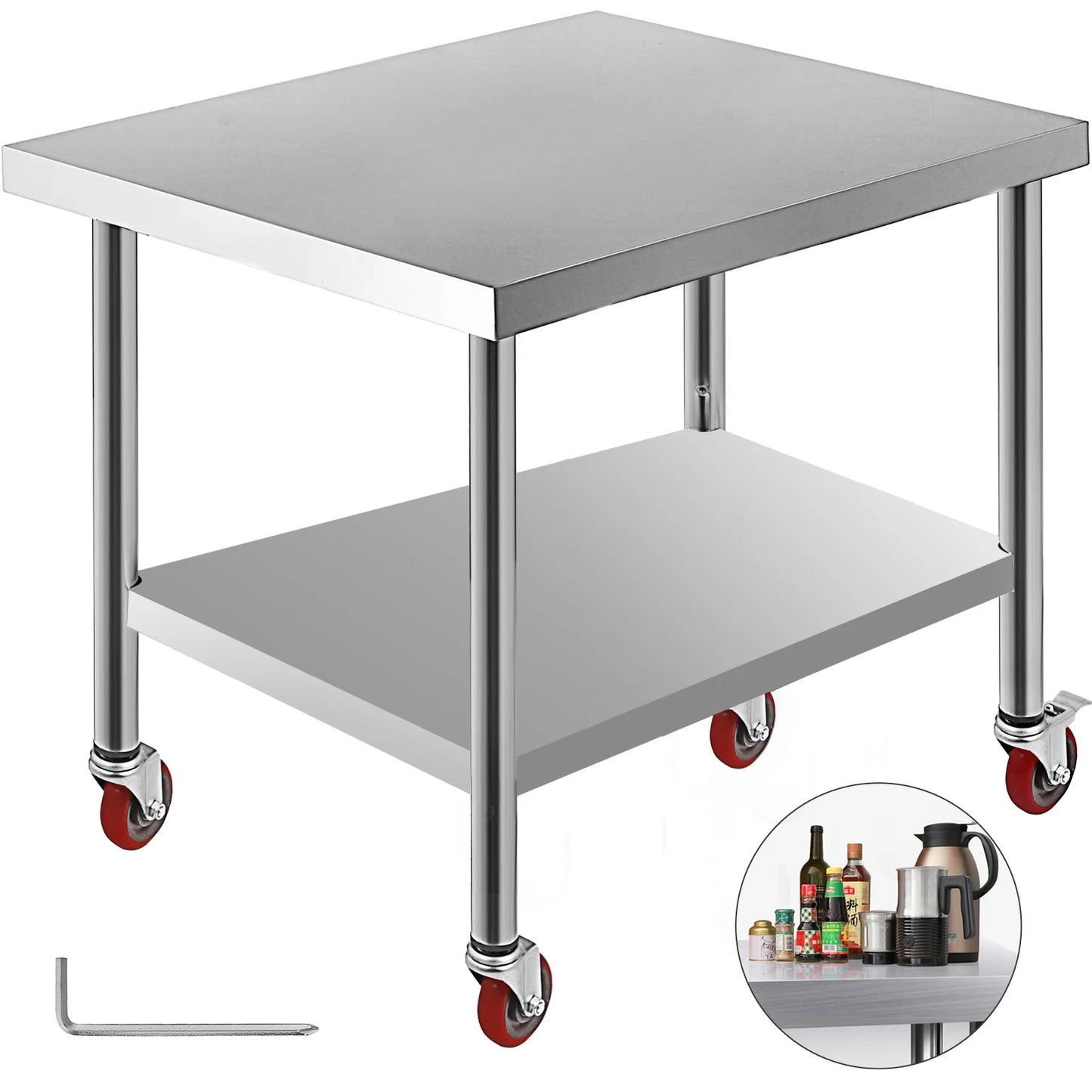 Stainless Steel Kitchen Work Bench Table with Caster Wheels