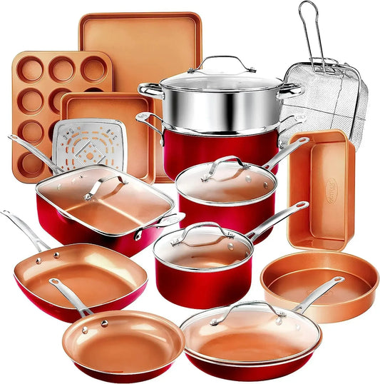 20 Pc Pots and Pans Nonstick Cookware + Bakeware Set with Lids