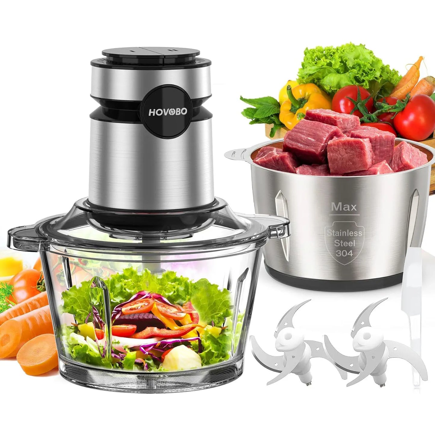 2 Speeds  500W Electric Food Processor 2L Meat Grinder