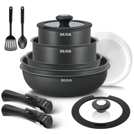 Induction Cookware Set 13 Pieces, Nonstick Pots and Pans Set with Removable Handles,  Stackable Design for RV