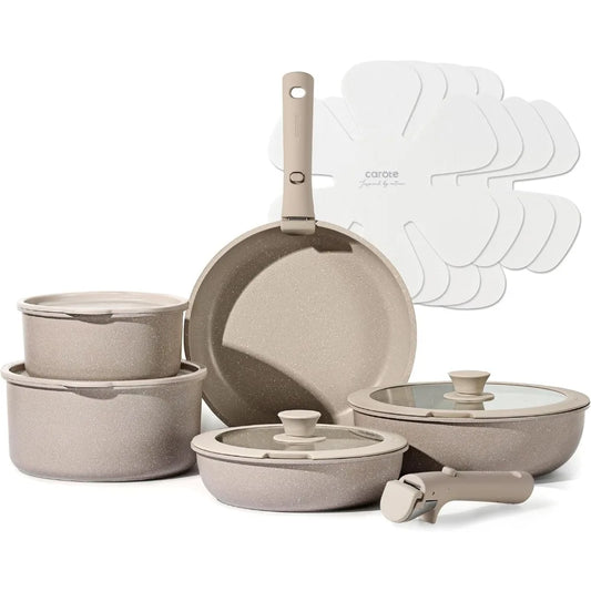 Induction Kitchen Cookware Set Non Stick with Removable Handle,