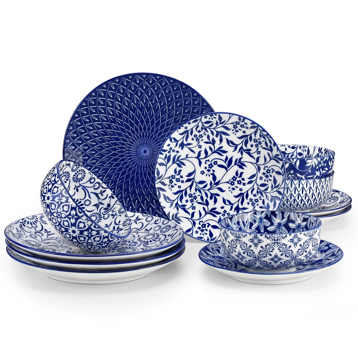 12/24/36 Blue and White Porcelain Tableware Set