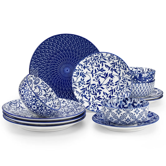12/24/36 Blue and White Porcelain Tableware Set